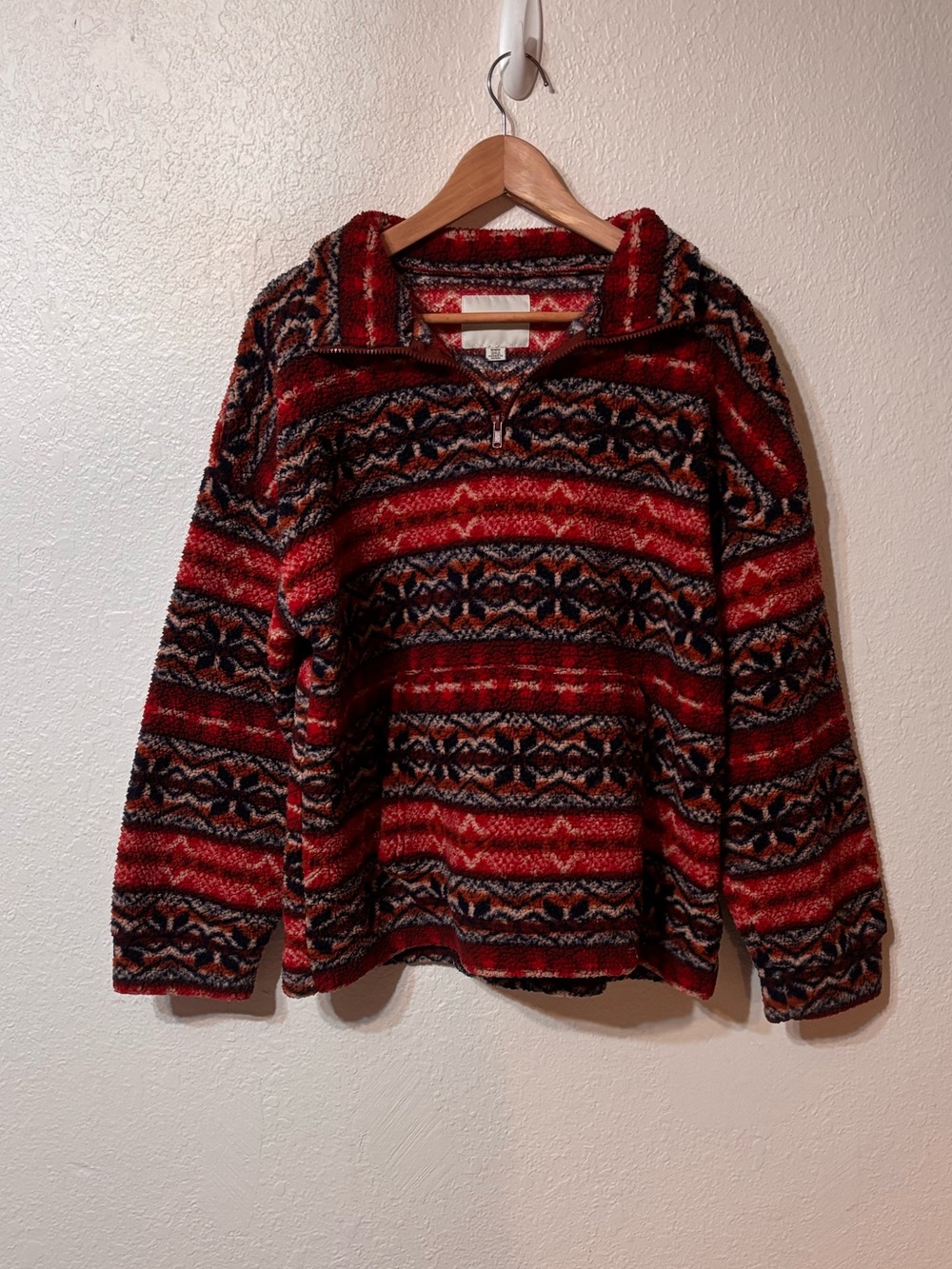 American Eagle 1/4 Zip Sherpa Fleece Fair Isle Pullover Medium